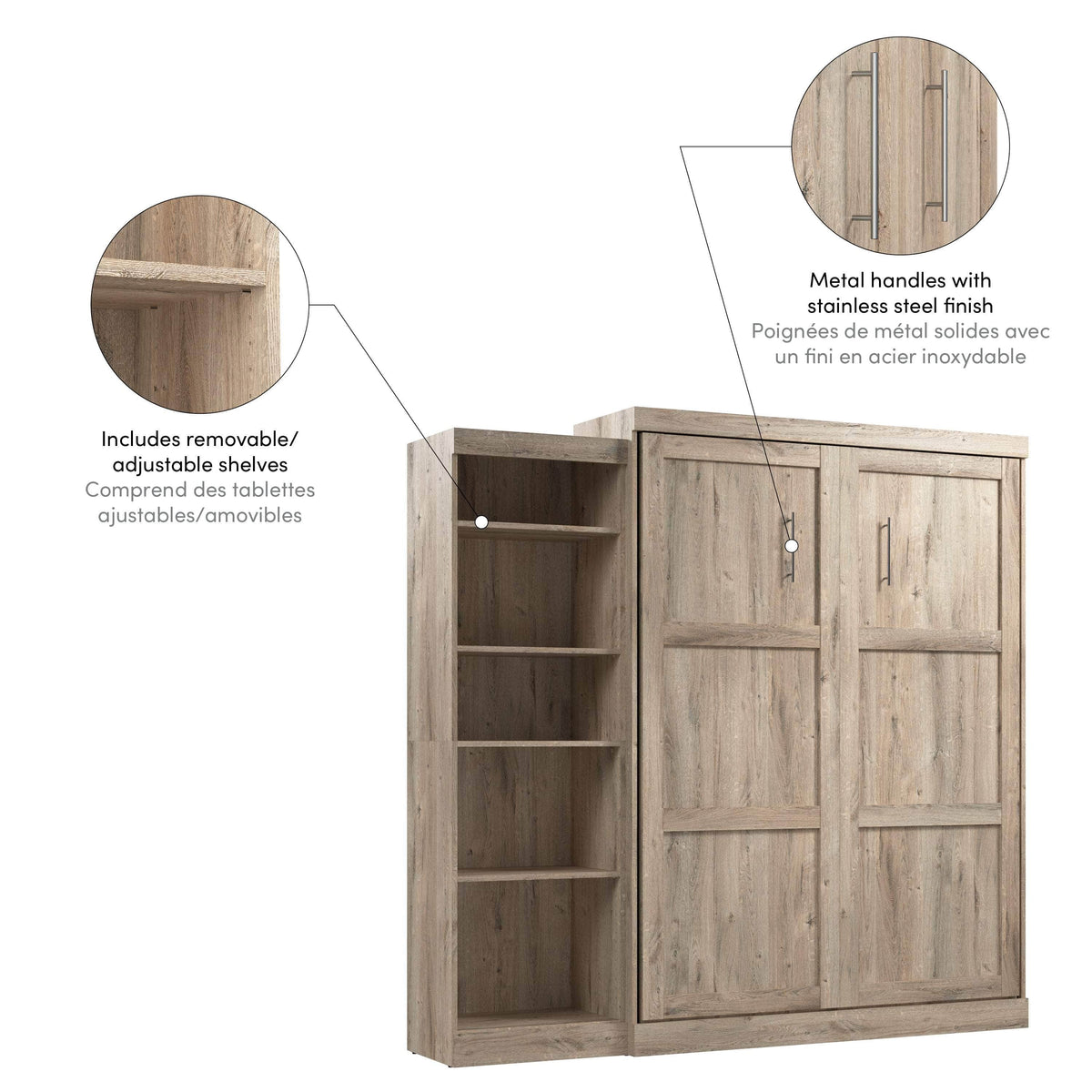Modubox Pur 90" Queen Size Murphy Wall Bed with Storage Unit, image 28