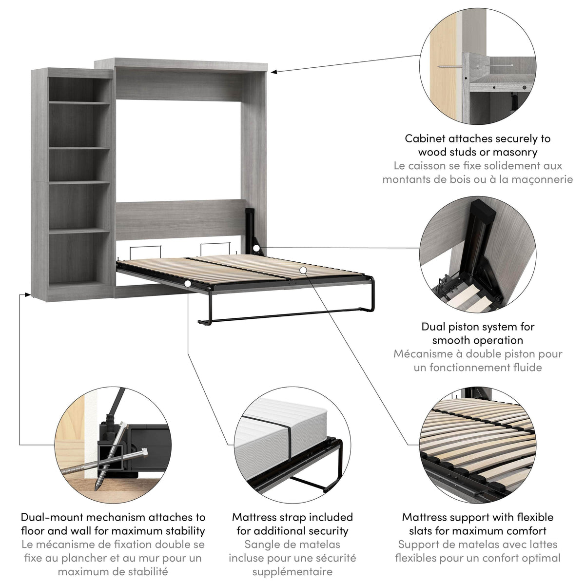 Modubox Pur 90" Queen Size Murphy Wall Bed with Storage Unit, image 40