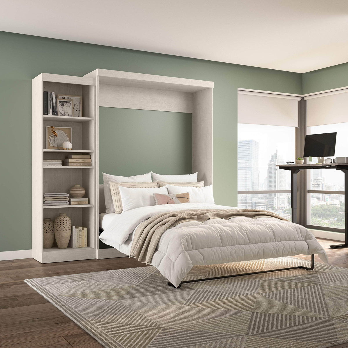 Modubox Pur 90" Queen Size Murphy Wall Bed with Storage Unit, image 47