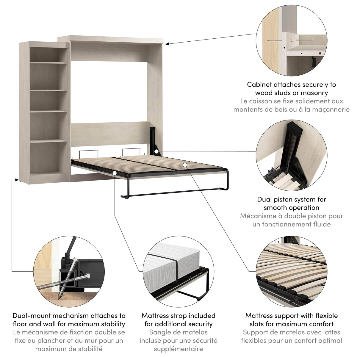 Modubox Pur 90" Queen Size Murphy Wall Bed with Storage Unit, image 54