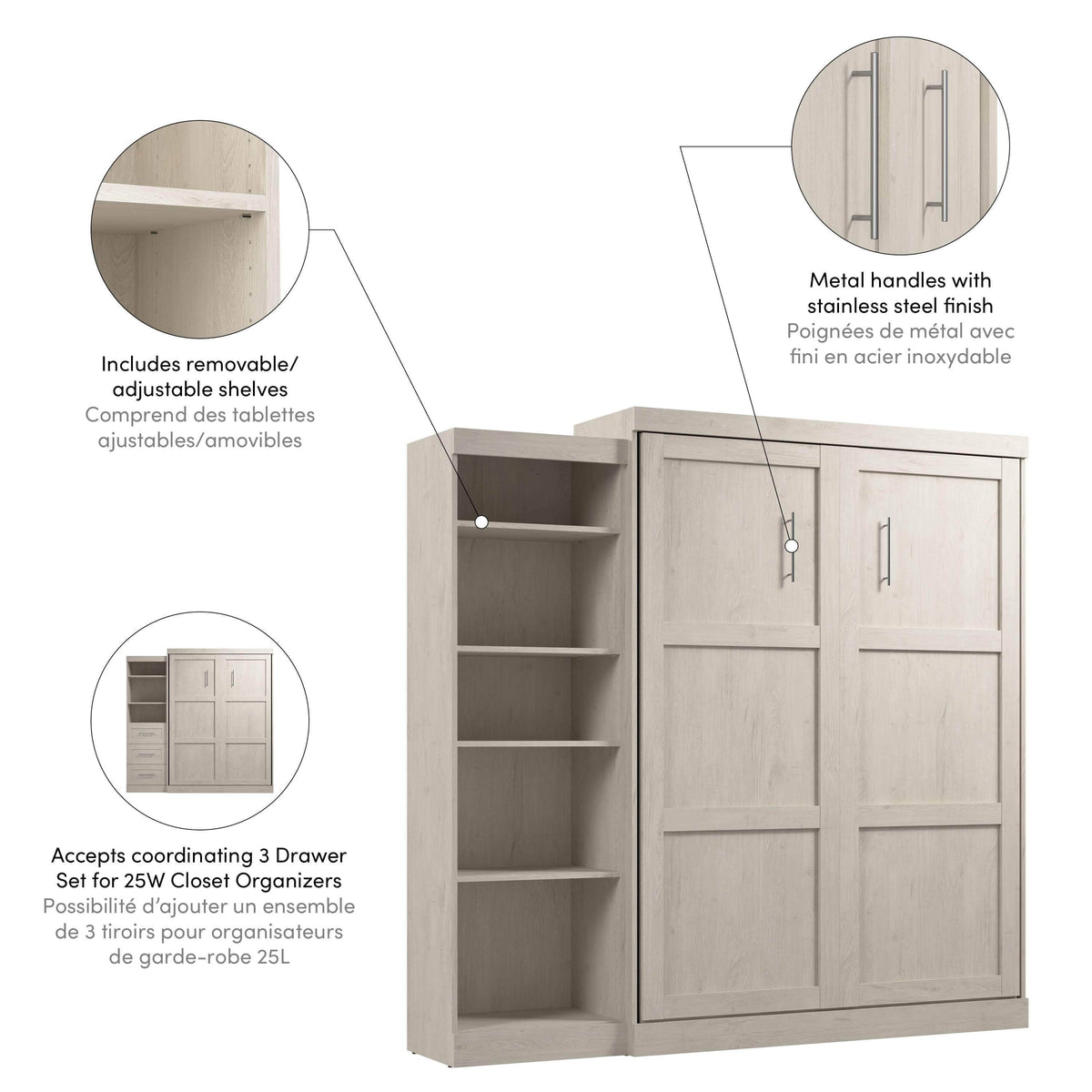 Modubox Pur 90" Queen Size Murphy Wall Bed with Storage Unit, image 53
