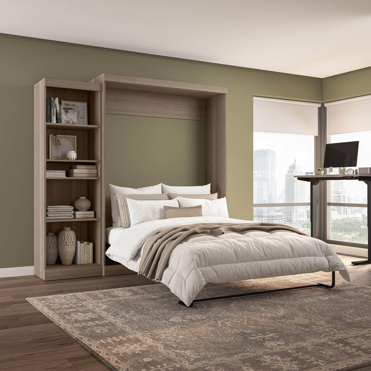 Modubox Pur 90" Queen Size Murphy Wall Bed with Storage Unit, image 59