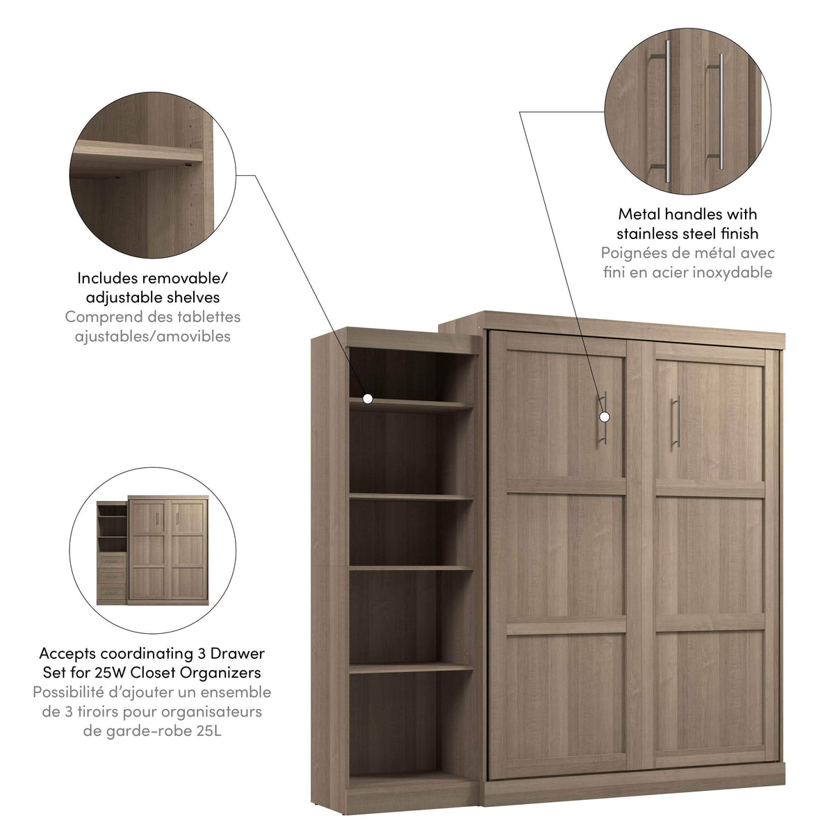 Modubox Pur 90" Queen Size Murphy Wall Bed with Storage Unit, image 67