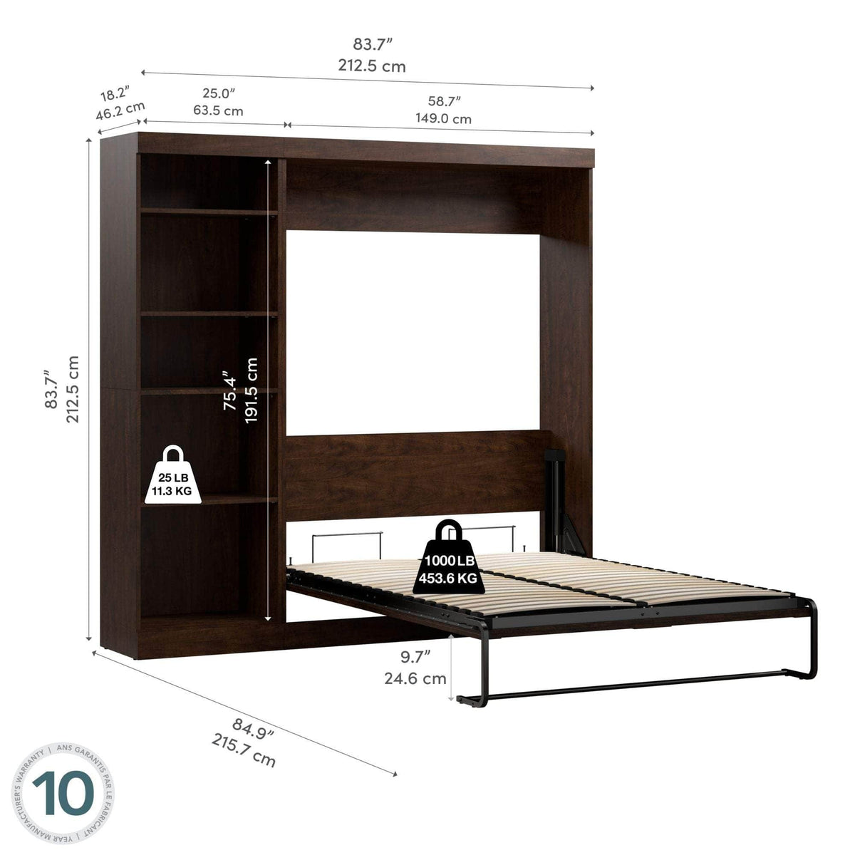 Modubox Pur Full Murphy Full Bed with Storage Unit (84W), image 15