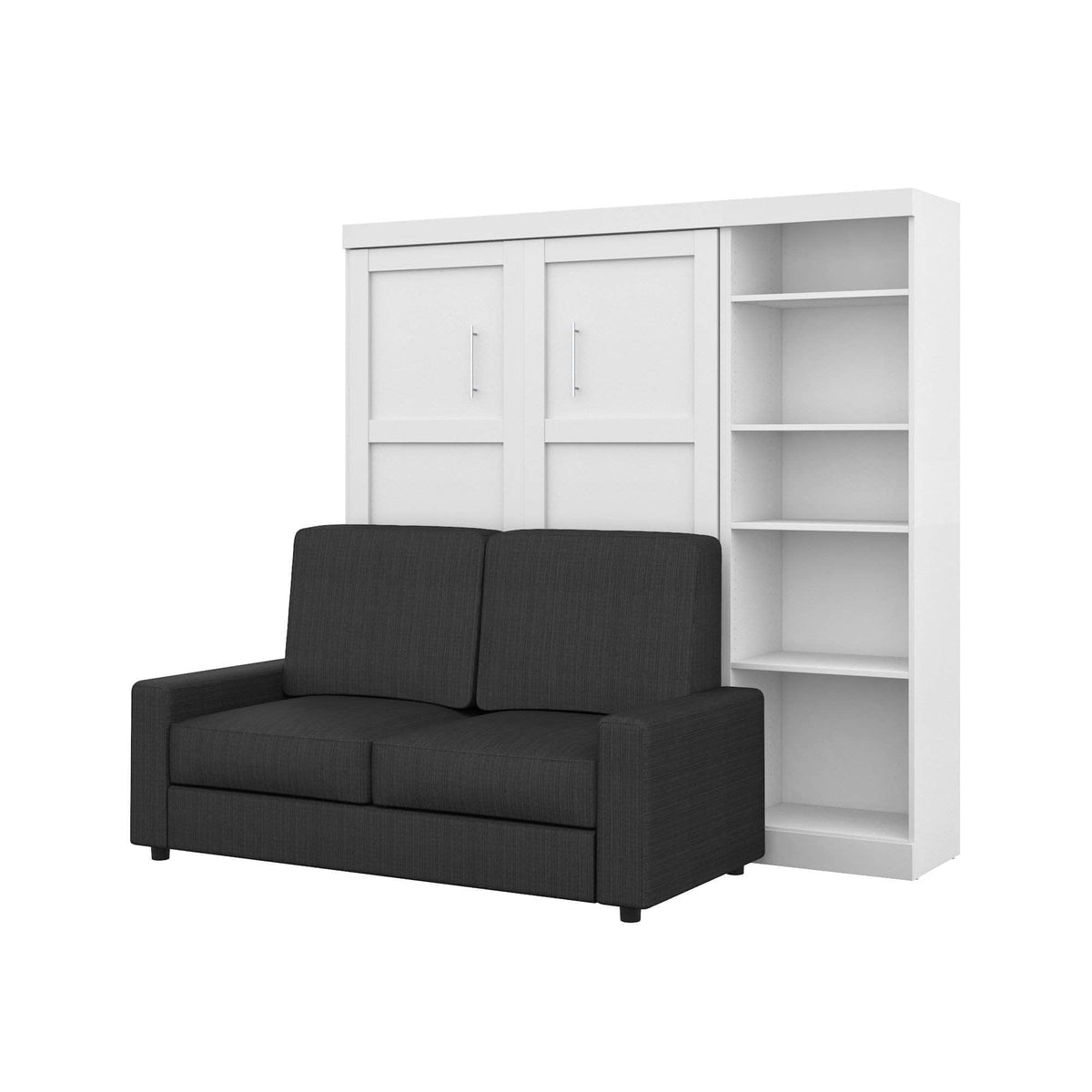 Modubox Pur Full Murphy Wall Bed, a Storage Unit and a Sofa (84“) in White, image 3