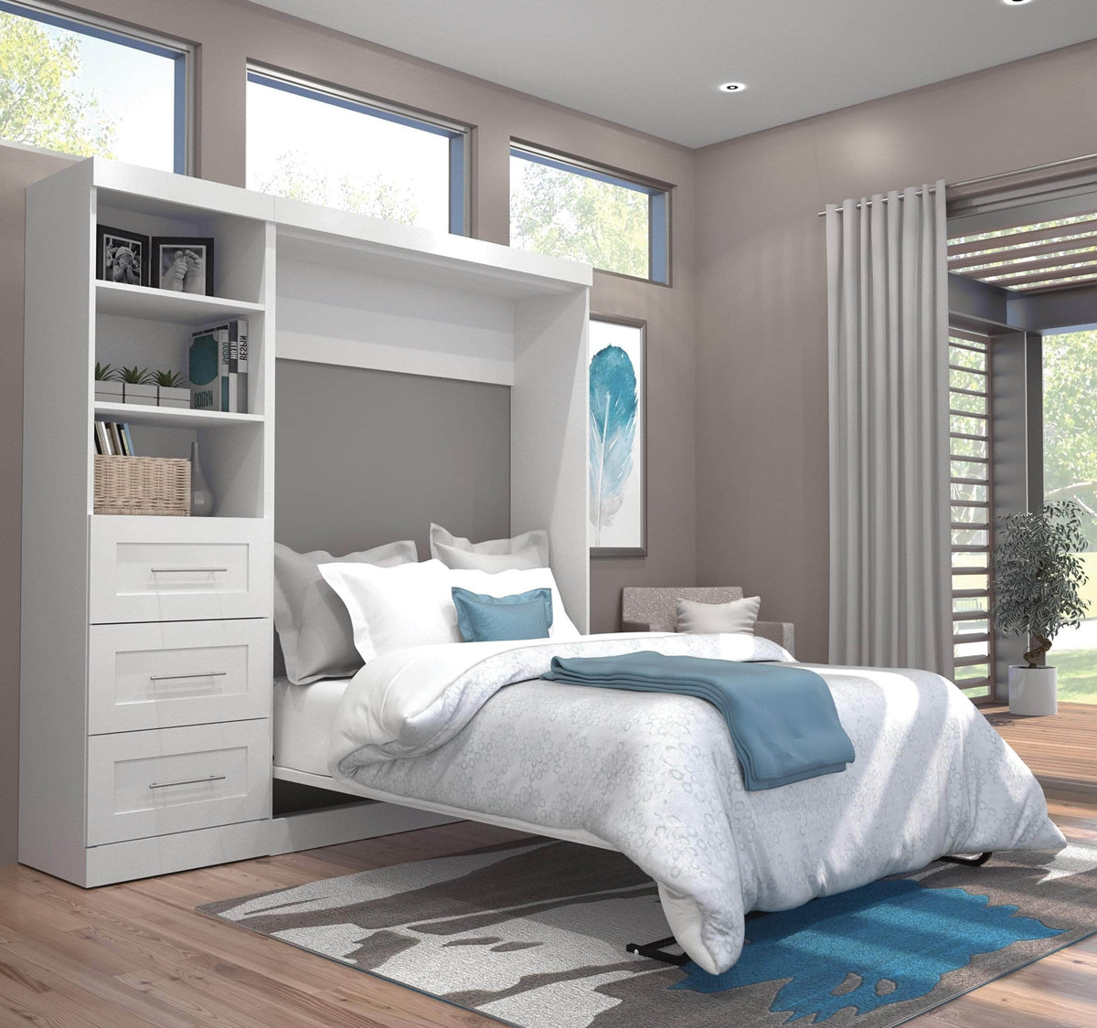 Modubox Pur Full Murphy Wall Bed and 1 Storage Unit with Drawers (84”), image 1