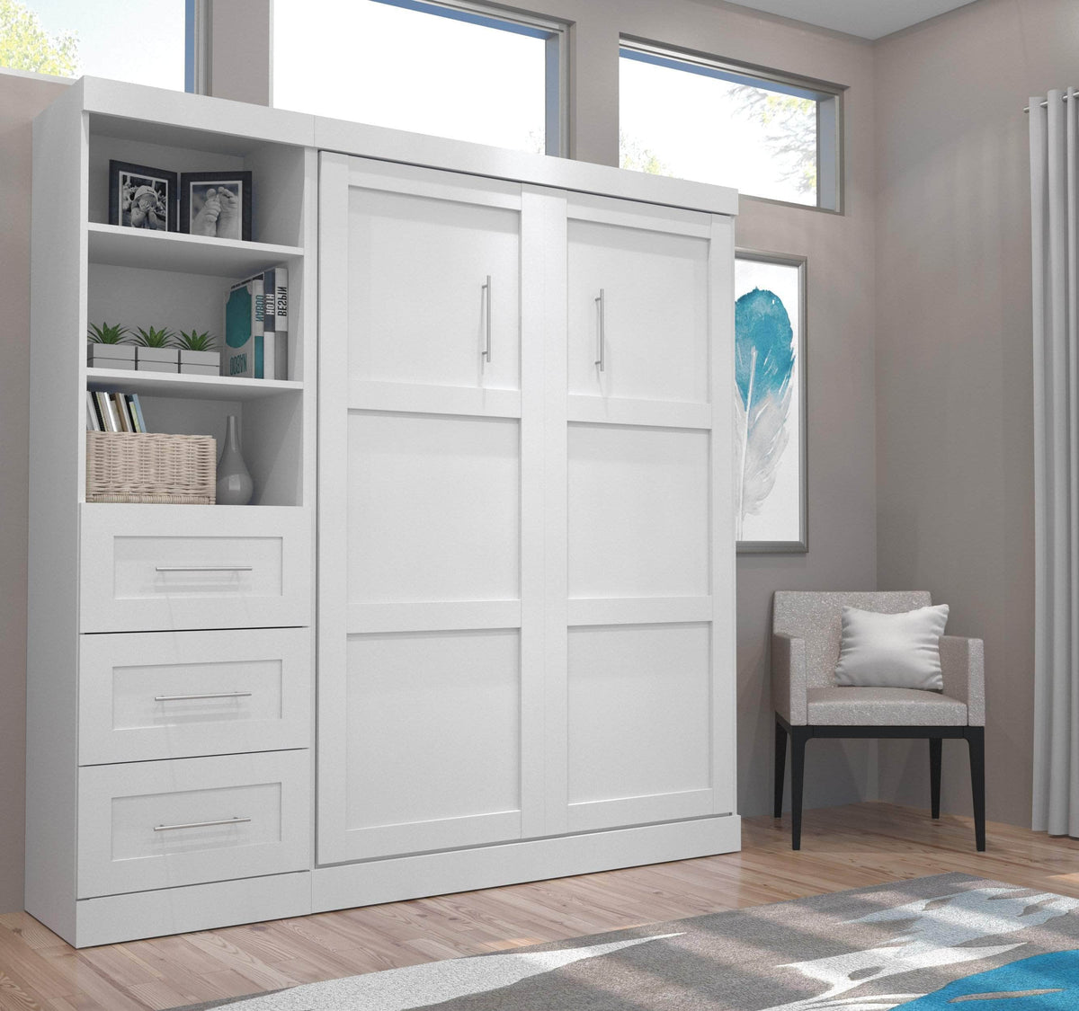 Modubox Pur Full Murphy Wall Bed and 1 Storage Unit with Drawers (84”), image 2