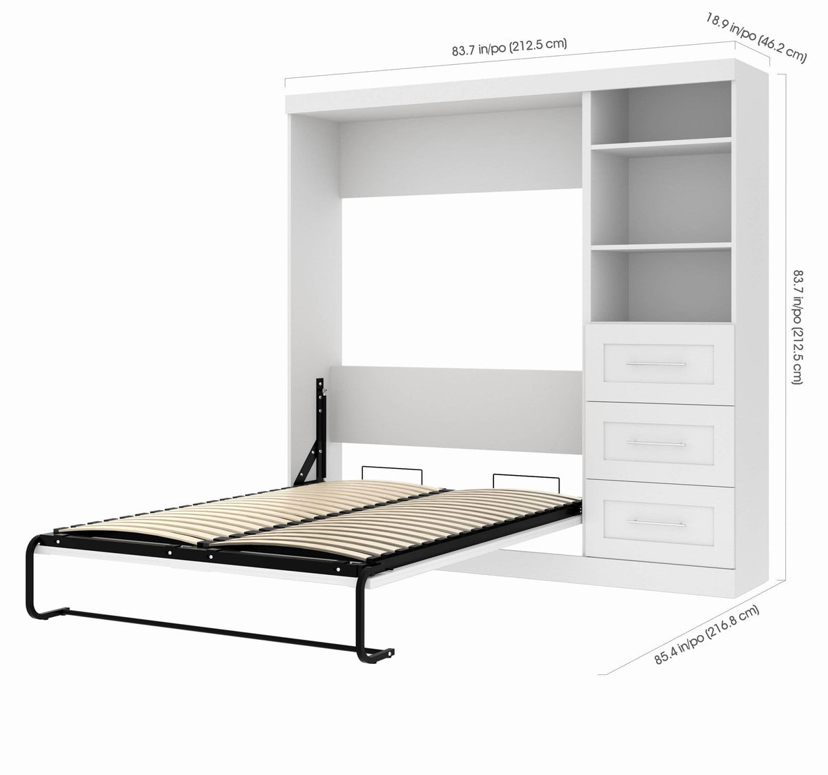 Modubox Pur Full Murphy Wall Bed and 1 Storage Unit with Drawers (84”), image 4