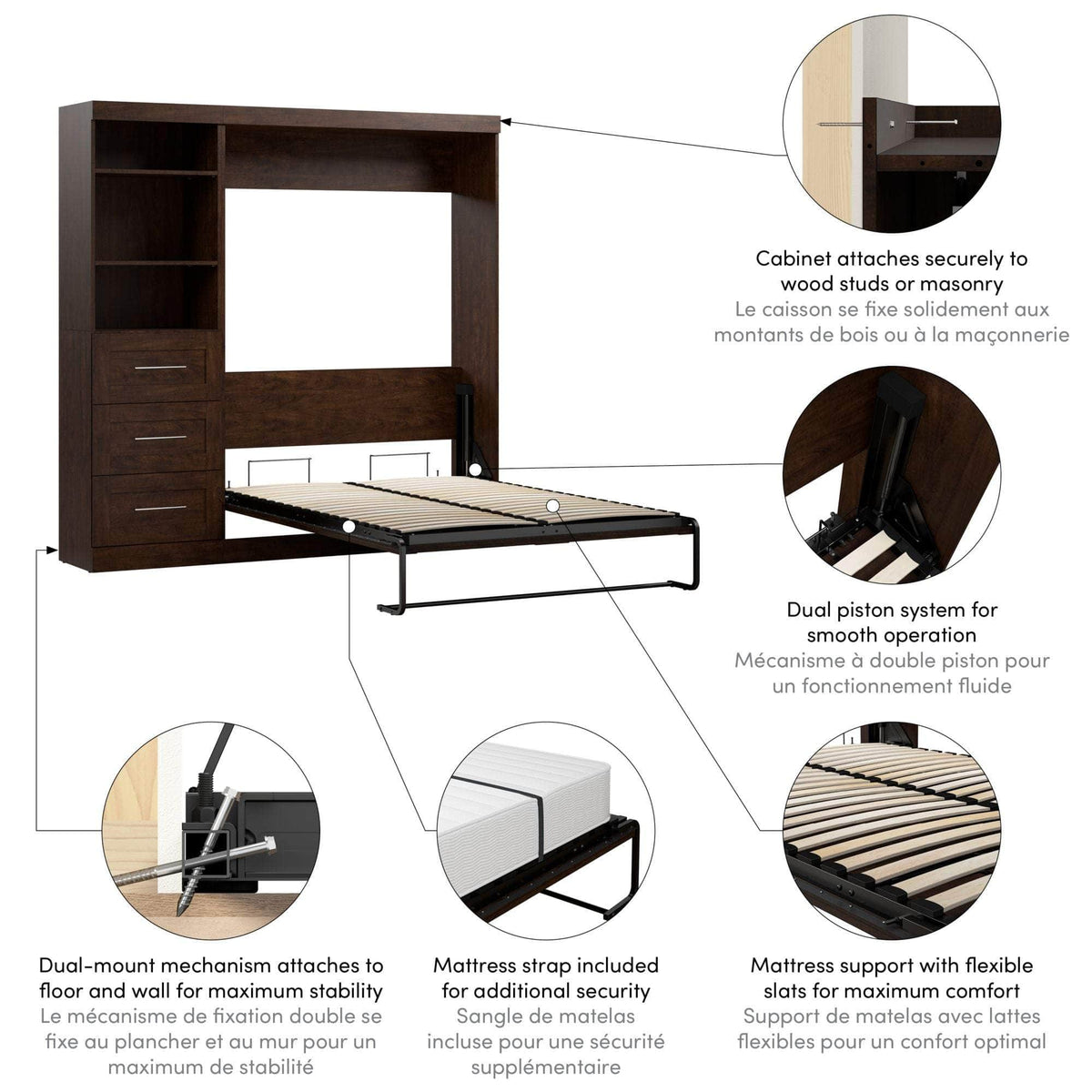 Modubox Pur Full Murphy Wall Bed and 1 Storage Unit with Drawers (84”), image 23