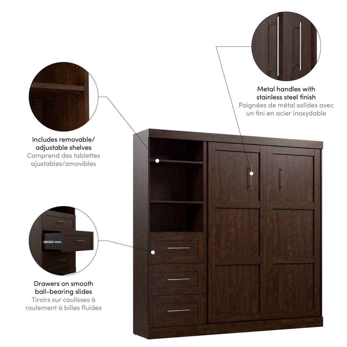 Modubox Pur Full Murphy Wall Bed and 1 Storage Unit with Drawers (84”), image 26