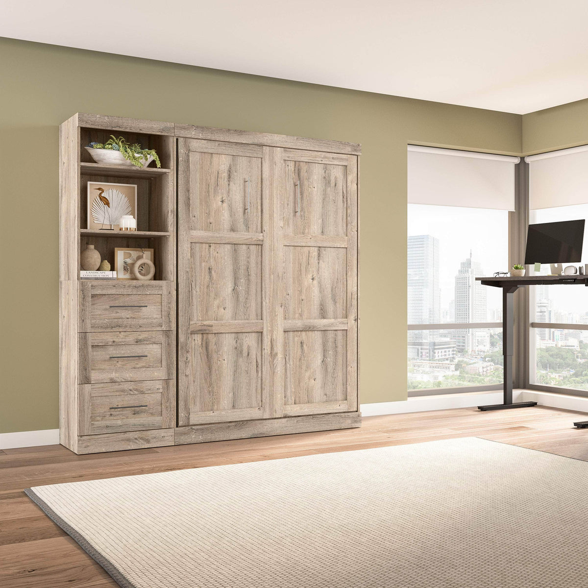 Modubox Pur Full Murphy Wall Bed and 1 Storage Unit with Drawers (84”), image 32