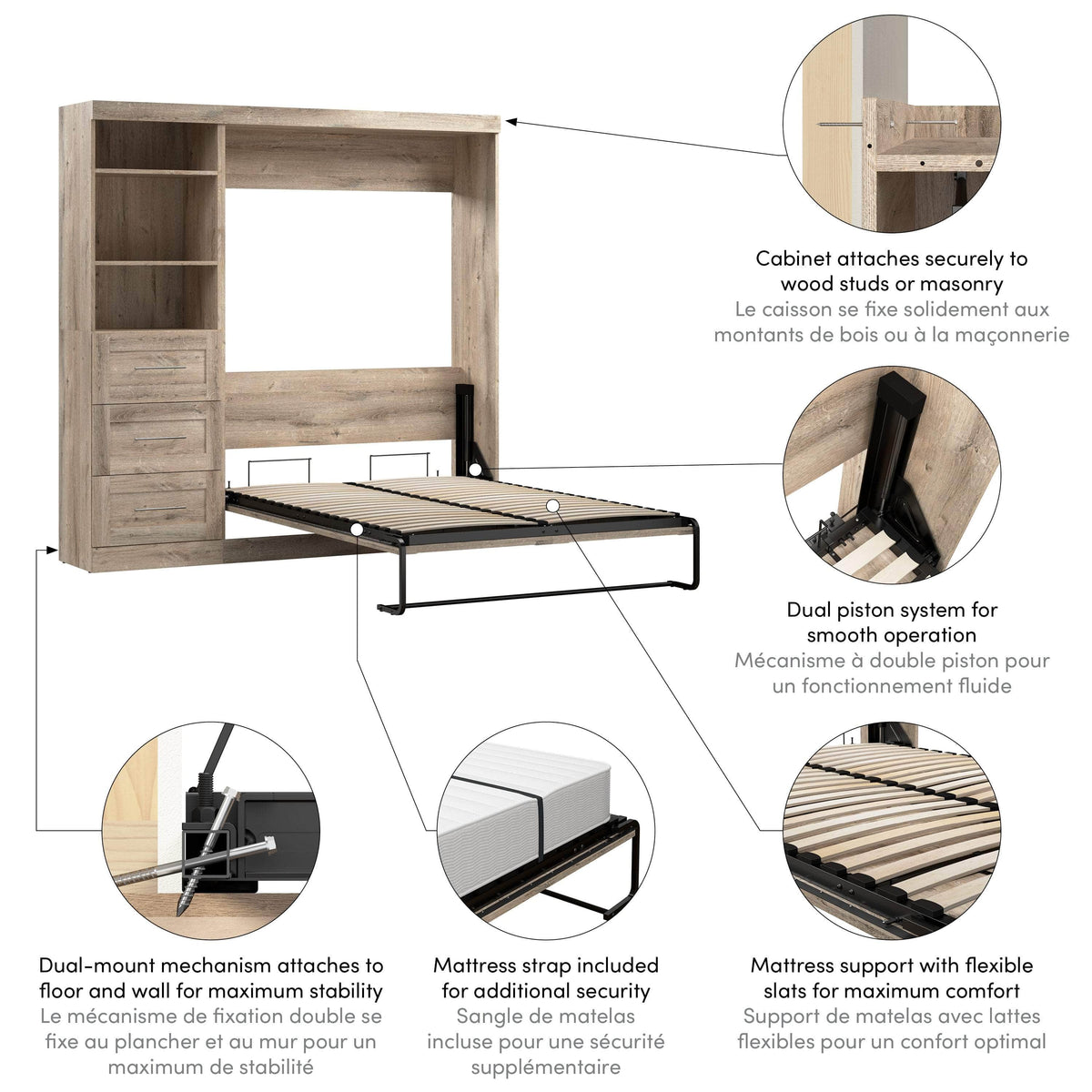 Modubox Pur Full Murphy Wall Bed and 1 Storage Unit with Drawers (84”), image 37