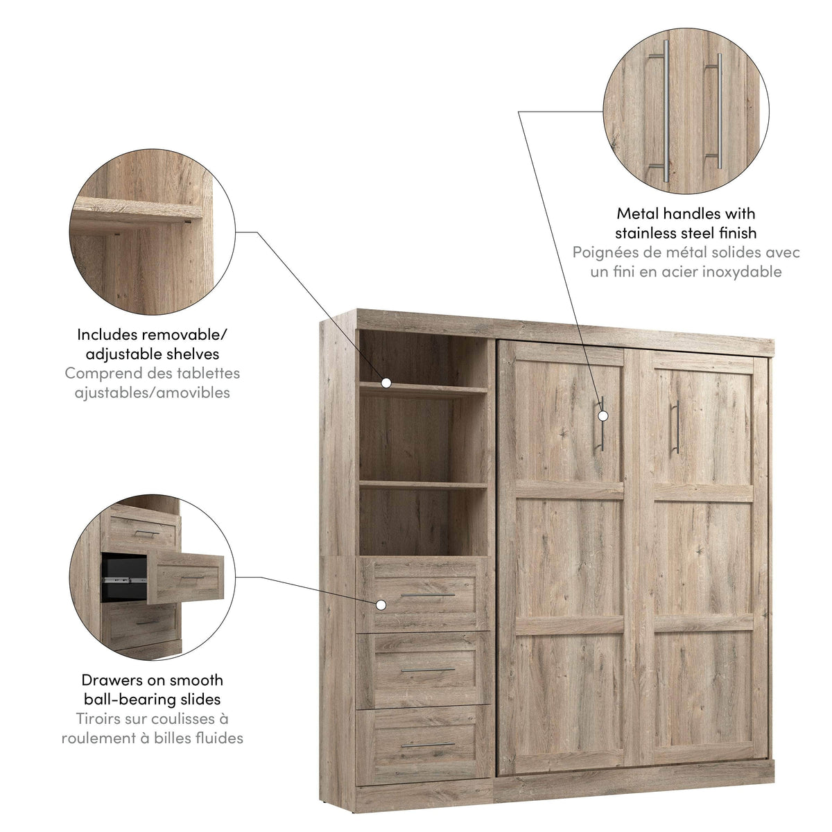 Modubox Pur Full Murphy Wall Bed and 1 Storage Unit with Drawers (84”), image 38