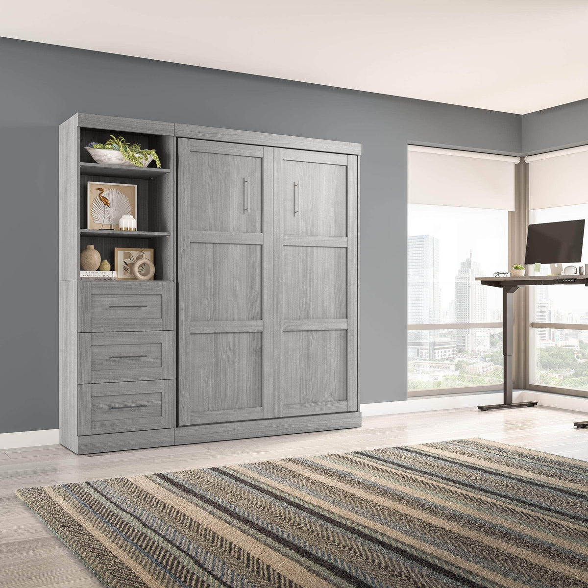 Modubox Pur Full Murphy Wall Bed and 1 Storage Unit with Drawers (84”), image 44