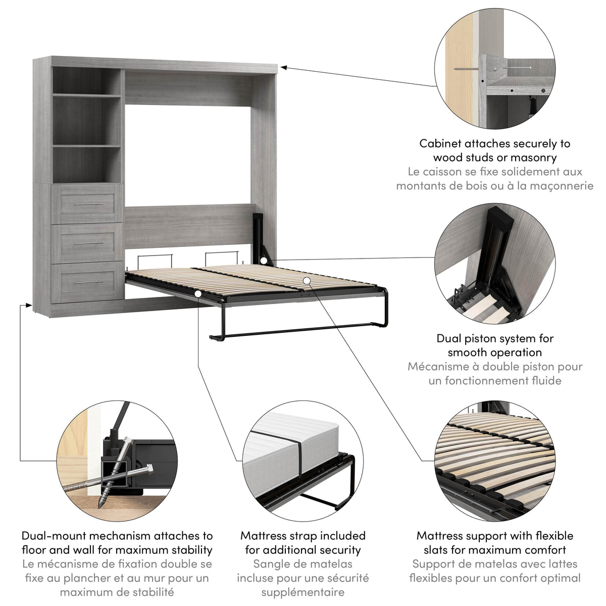 Modubox Pur Full Murphy Wall Bed and 1 Storage Unit with Drawers (84”), image 49