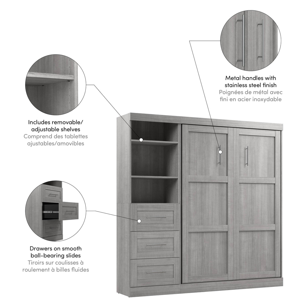 Modubox Pur Full Murphy Wall Bed and 1 Storage Unit with Drawers (84”), image 50