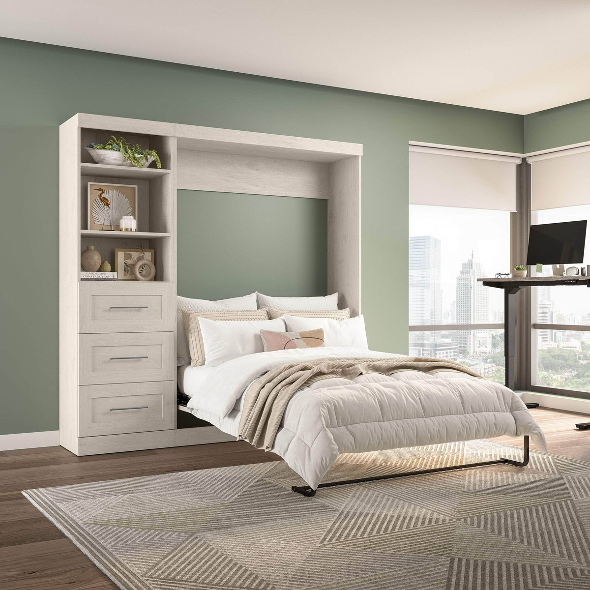Modubox Pur Full Murphy Wall Bed and 1 Storage Unit with Drawers (84”), image 56