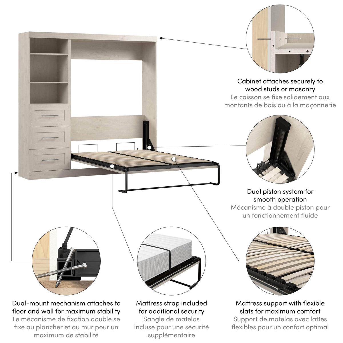 Modubox Pur Full Murphy Wall Bed and 1 Storage Unit with Drawers (84”), image 62