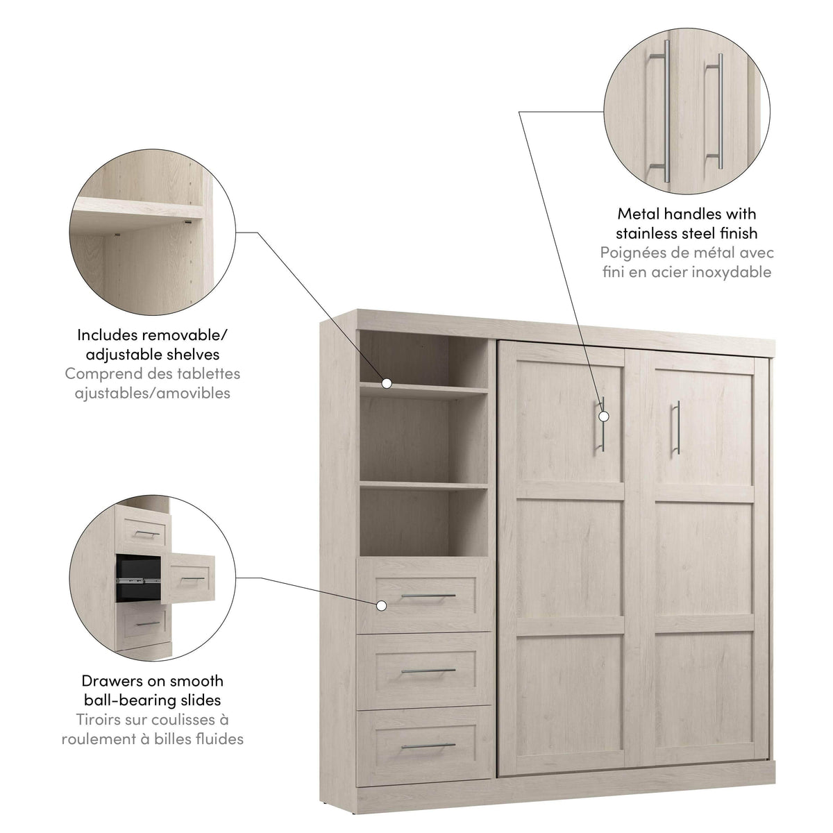 Modubox Pur Full Murphy Wall Bed and 1 Storage Unit with Drawers (84”), image 64