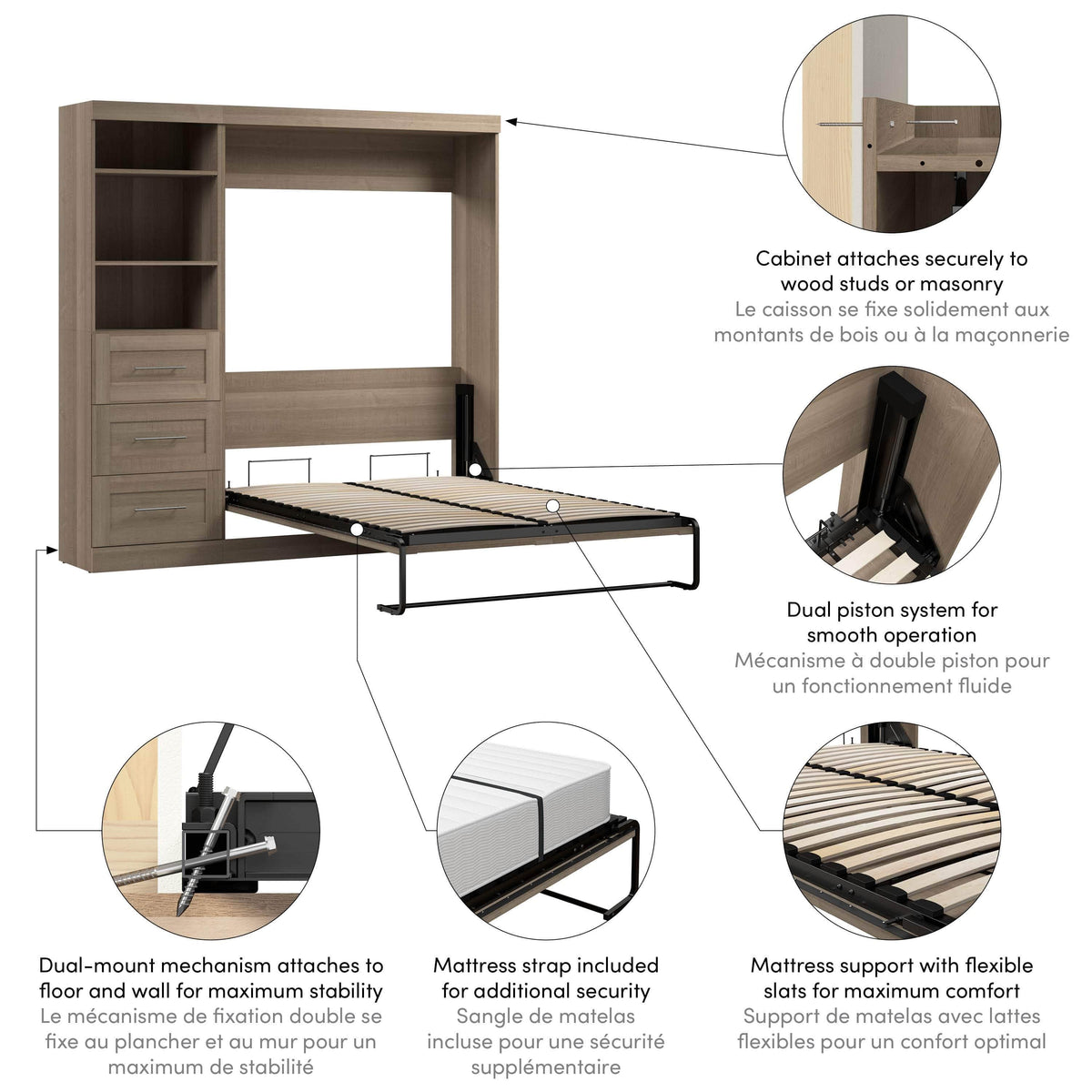 Modubox Pur Full Murphy Wall Bed and 1 Storage Unit with Drawers (84”), image 74