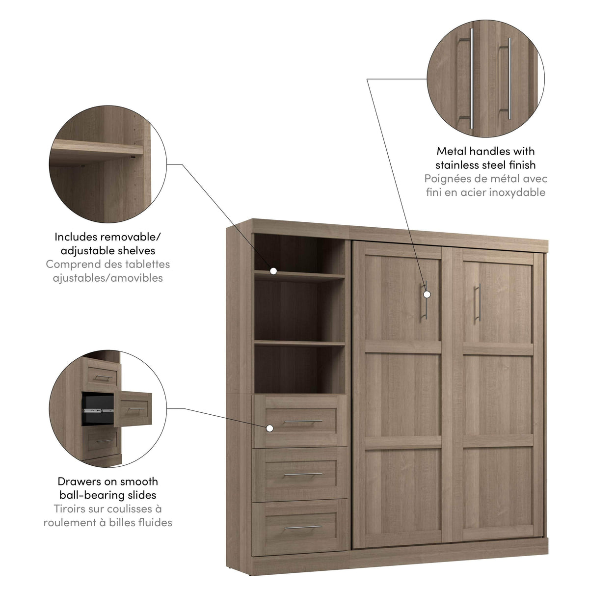 Modubox Pur Full Murphy Wall Bed and 1 Storage Unit with Drawers (84”), image 73