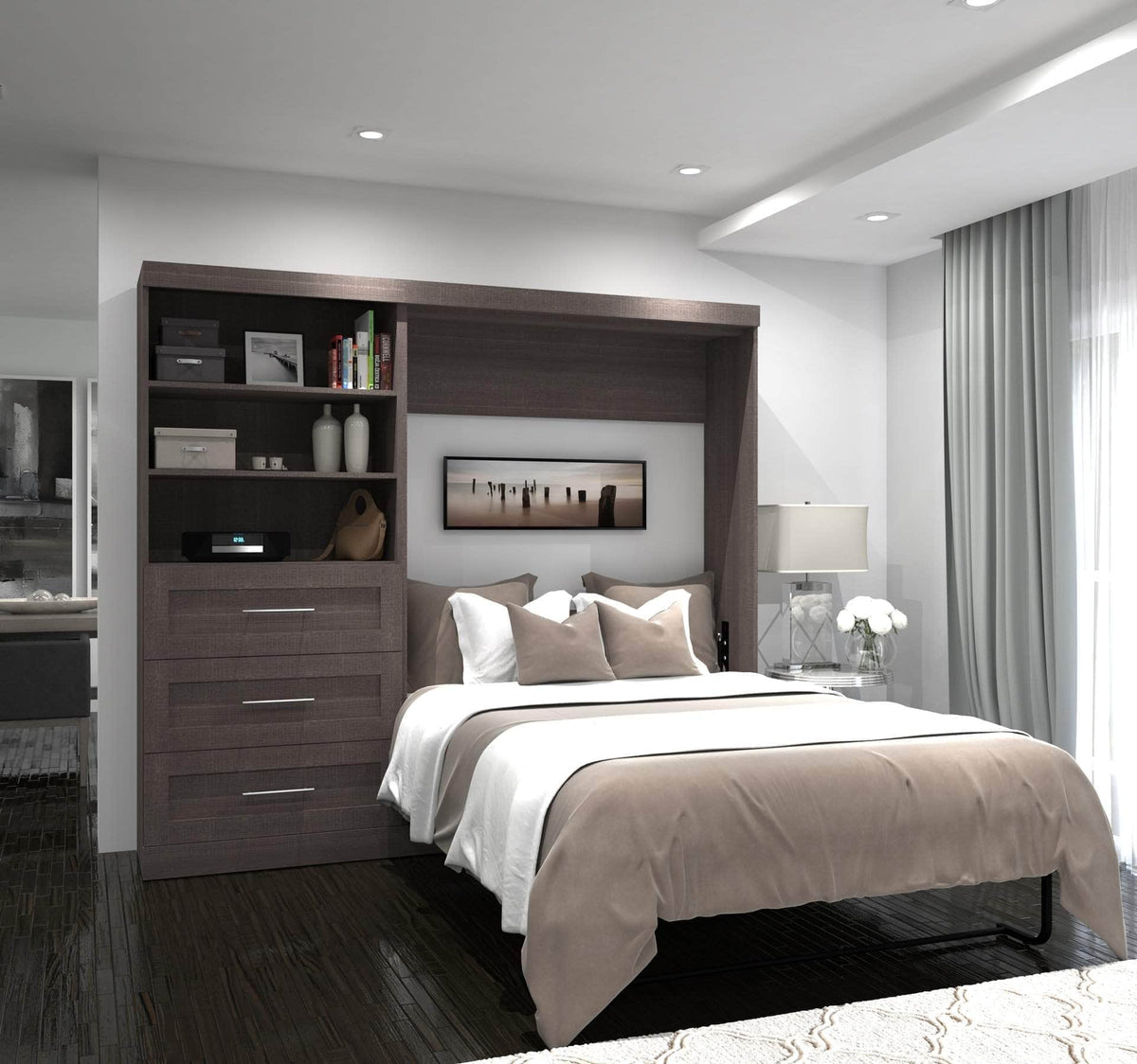 Modubox Pur Full Murphy Wall Bed and Storage Unit with Drawers (95W), image 1