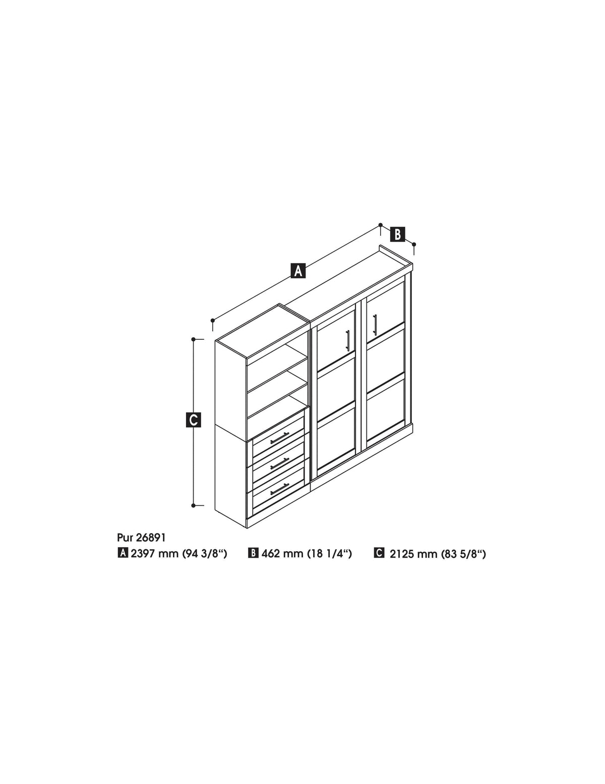 Modubox Pur Full Murphy Wall Bed and Storage Unit with Drawers (95W), image 7