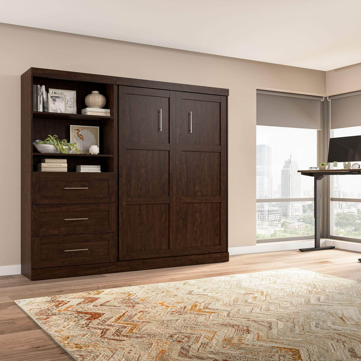 Modubox Pur Full Murphy Wall Bed and Storage Unit with Drawers (95W), image 8