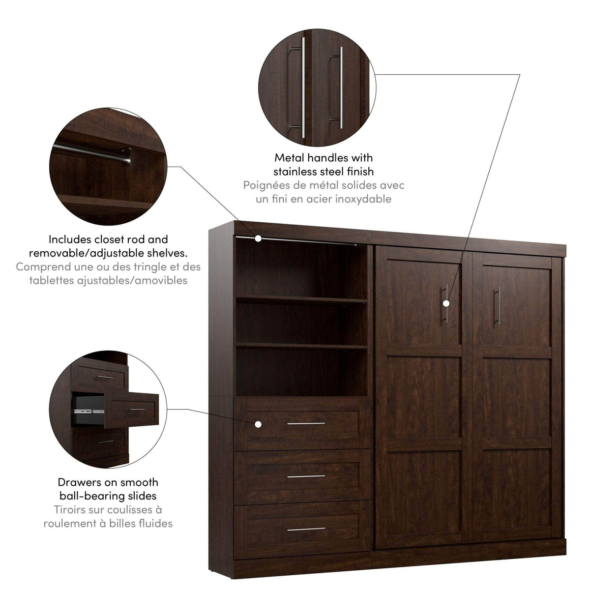 Modubox Pur Full Murphy Wall Bed and Storage Unit with Drawers (95W), image 16