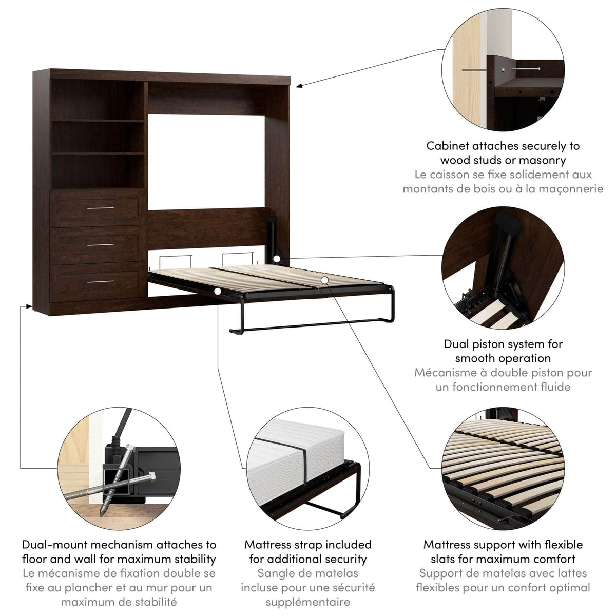 Modubox Pur Full Murphy Wall Bed and Storage Unit with Drawers (95W), image 17