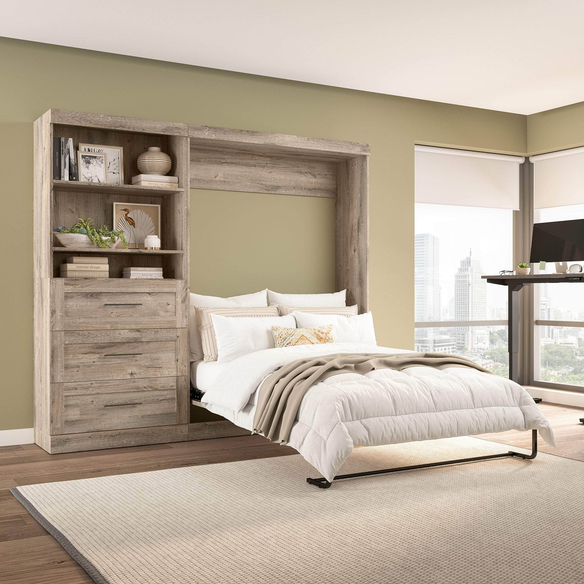 Modubox Pur Full Murphy Wall Bed and Storage Unit with Drawers (95W), image 24
