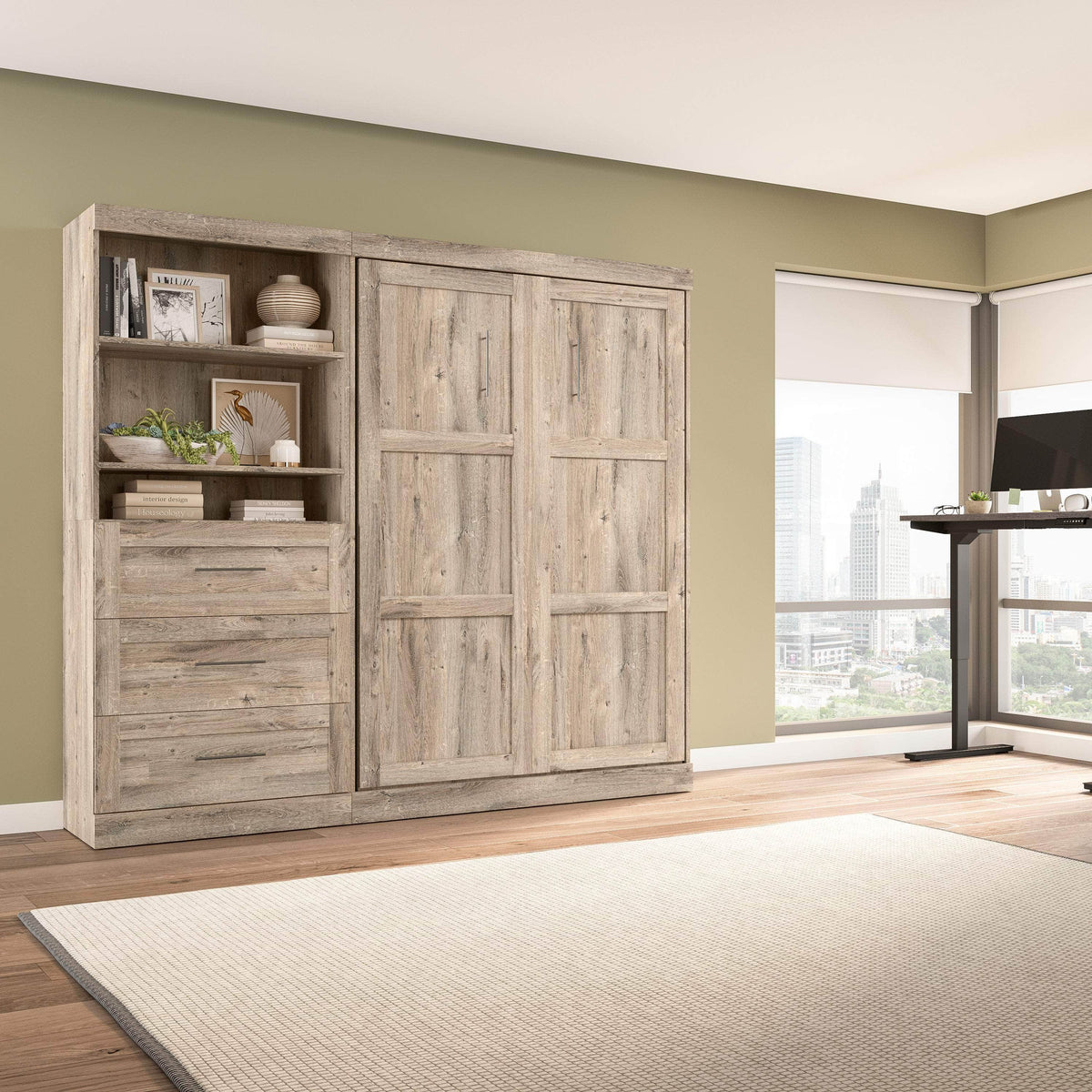 Modubox Pur Full Murphy Wall Bed and Storage Unit with Drawers (95W), image 25