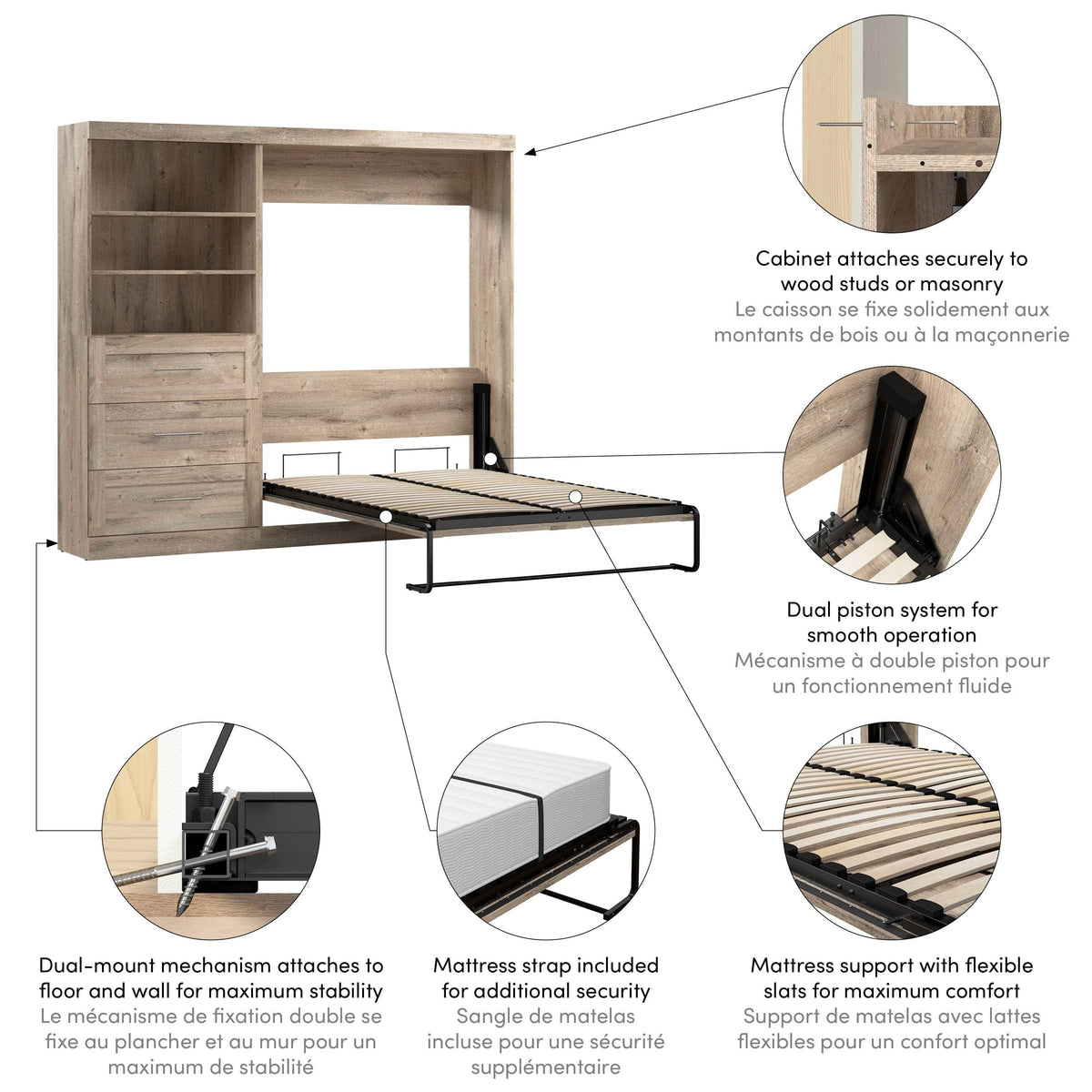 Modubox Pur Full Murphy Wall Bed and Storage Unit with Drawers (95W), image 30