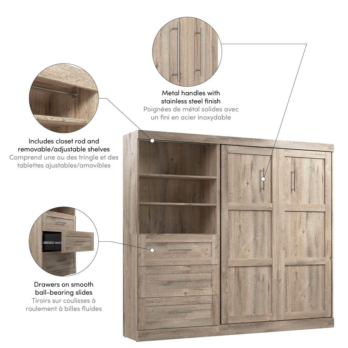 Modubox Pur Full Murphy Wall Bed and Storage Unit with Drawers (95W), image 31