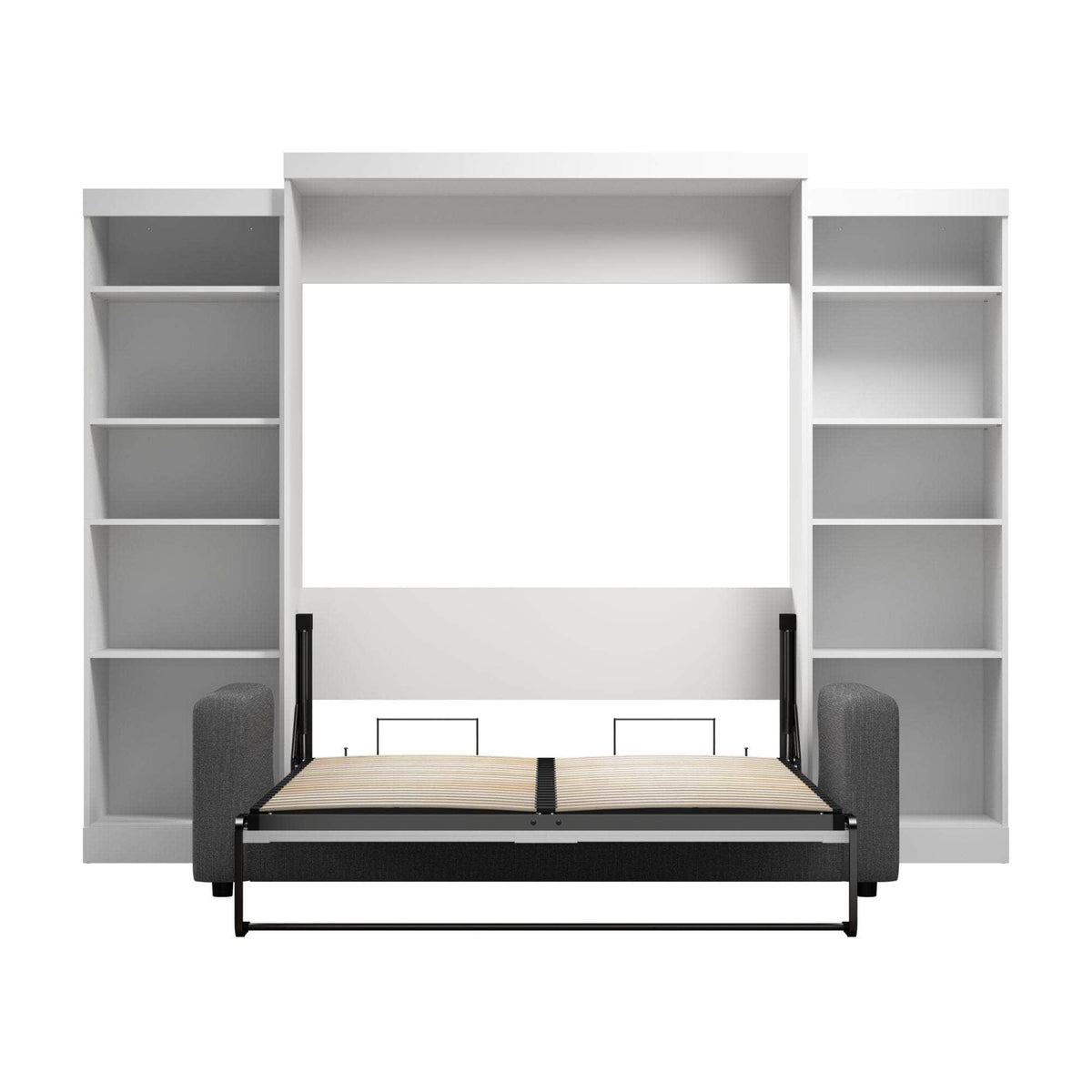 Modubox Pur Queen Murphy Wall Bed, 2 Storage Units and a Sofa (115“) in White, image 7