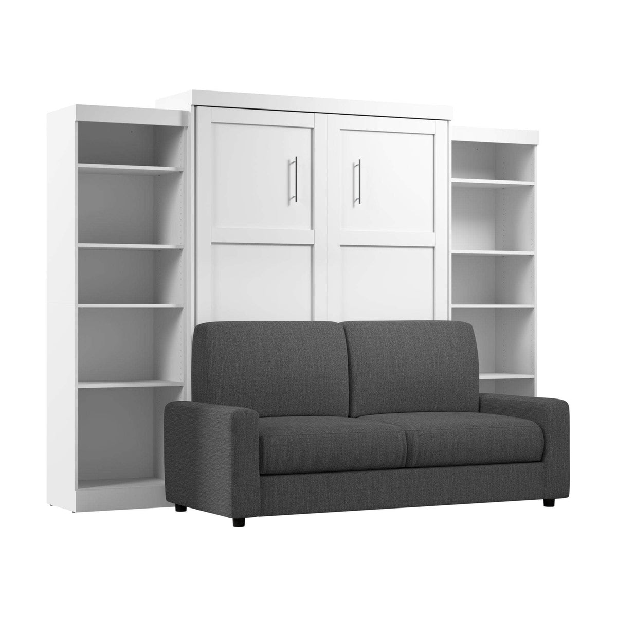 Modubox Pur Queen Murphy Wall Bed, 2 Storage Units and a Sofa (115“) in White, image 8