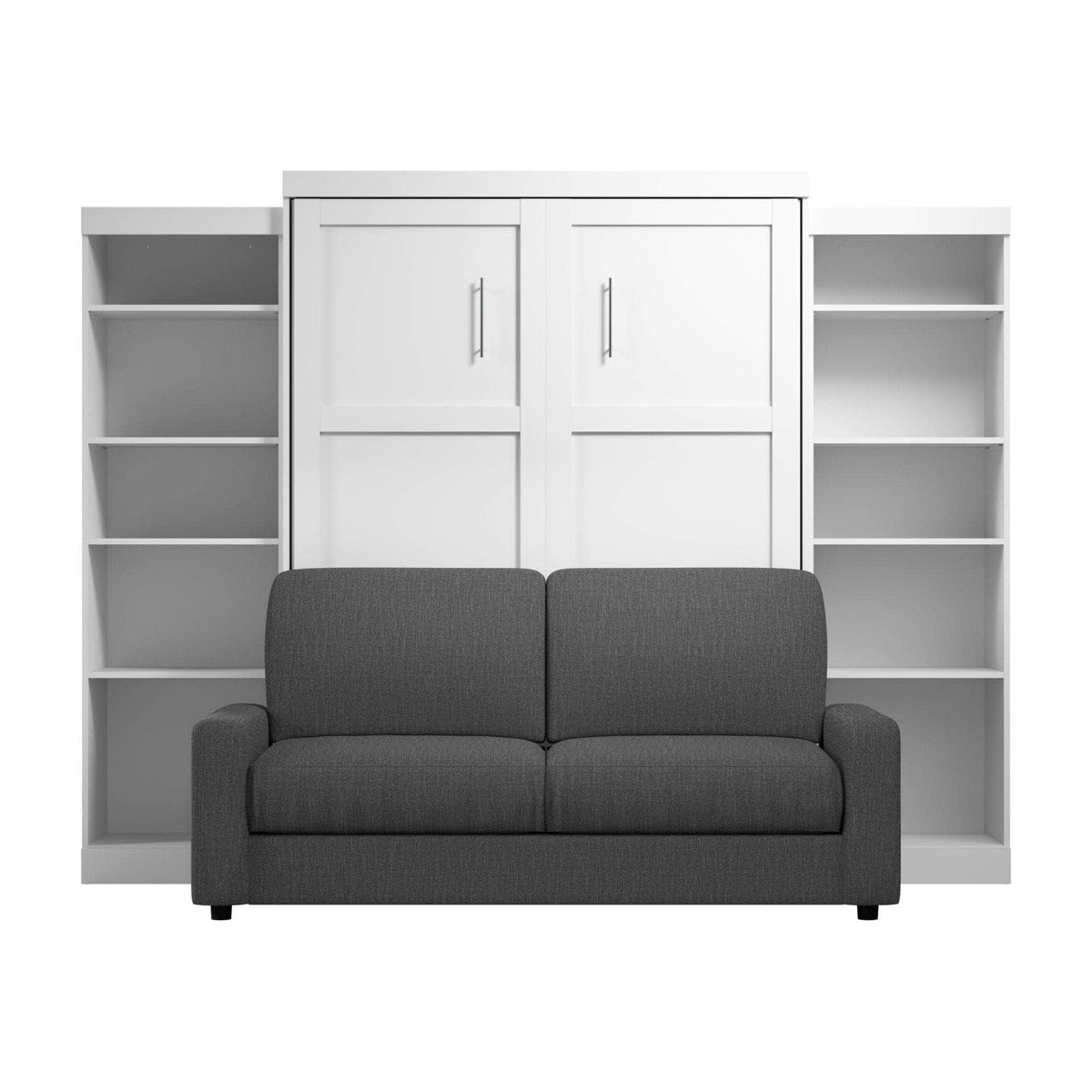 Modubox Pur Queen Murphy Wall Bed, 2 Storage Units and a Sofa (115“) in White, image 3