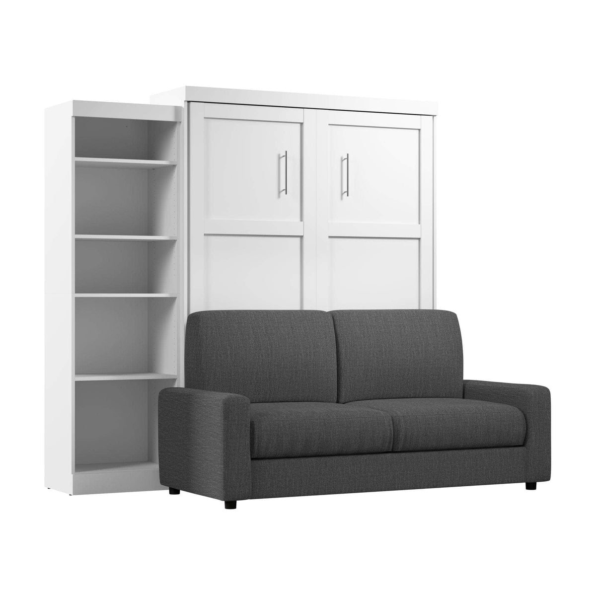 Modubox Pur Queen Murphy Wall Bed, a Storage Unit and a Sofa White, image 3