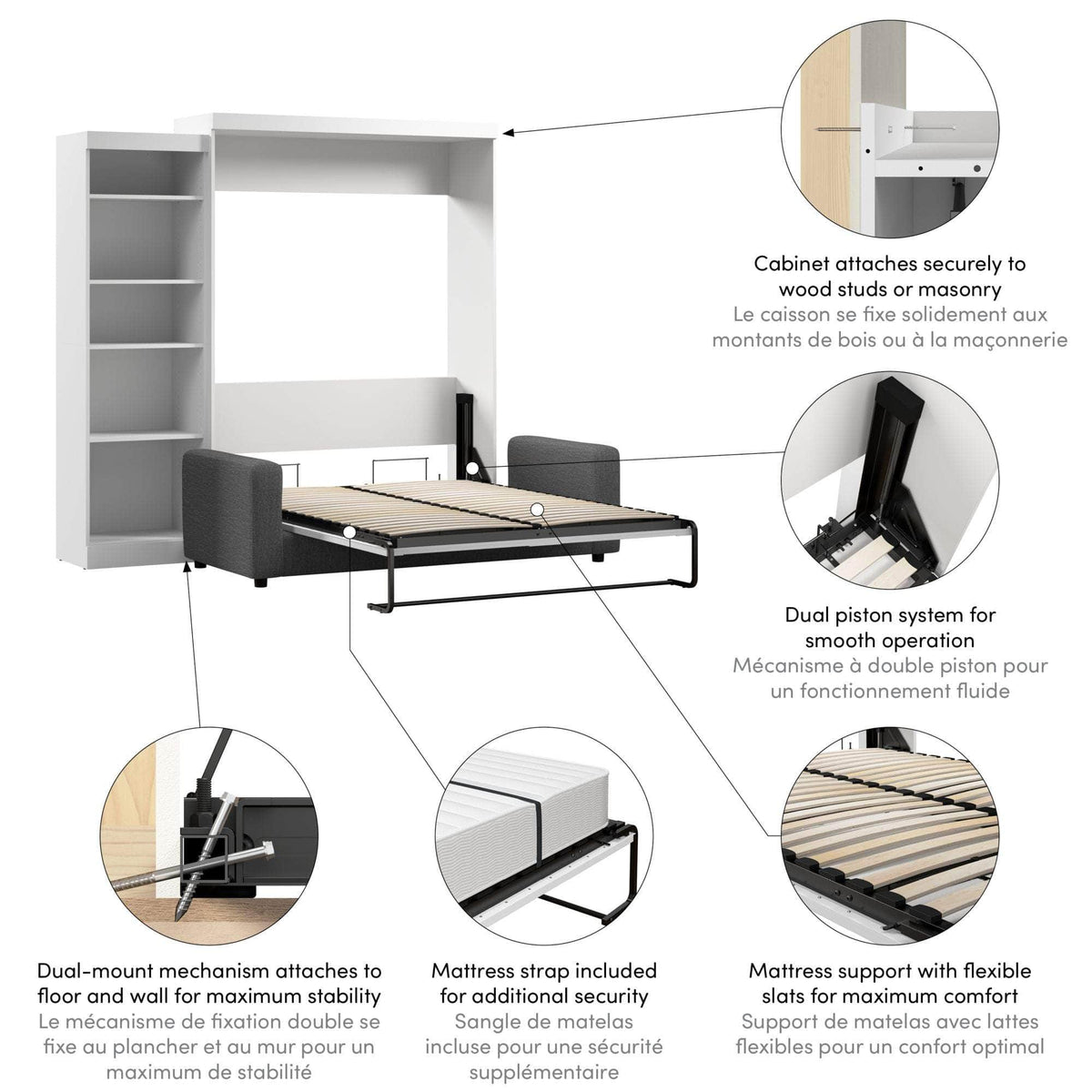 Modubox Pur Queen Murphy Wall Bed, a Storage Unit and a Sofa White, image 9