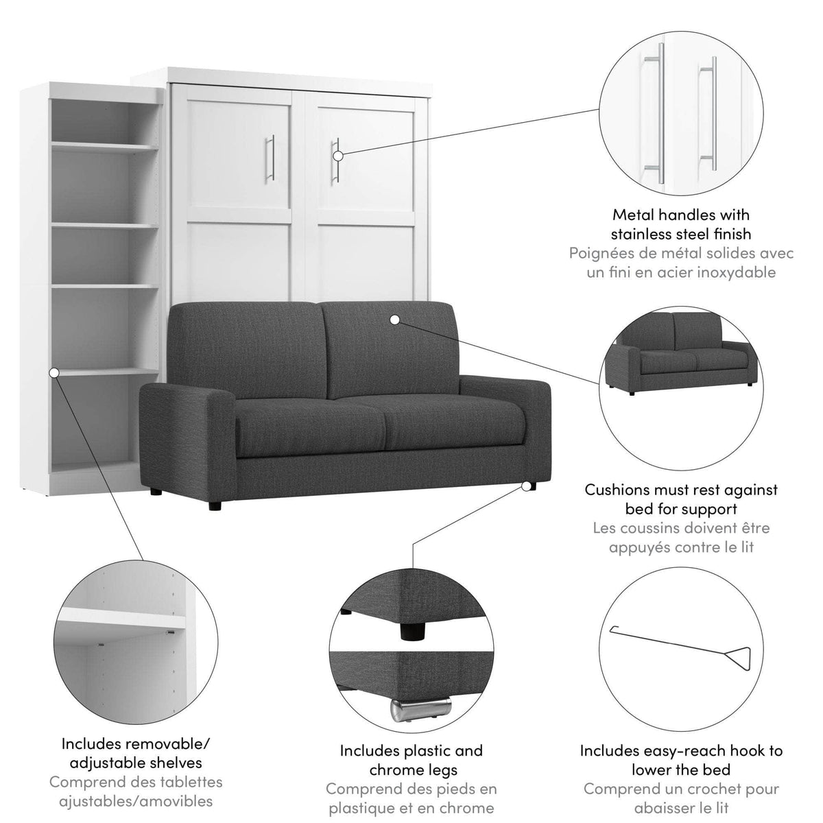 Modubox Pur Queen Murphy Wall Bed, a Storage Unit and a Sofa White, image 8