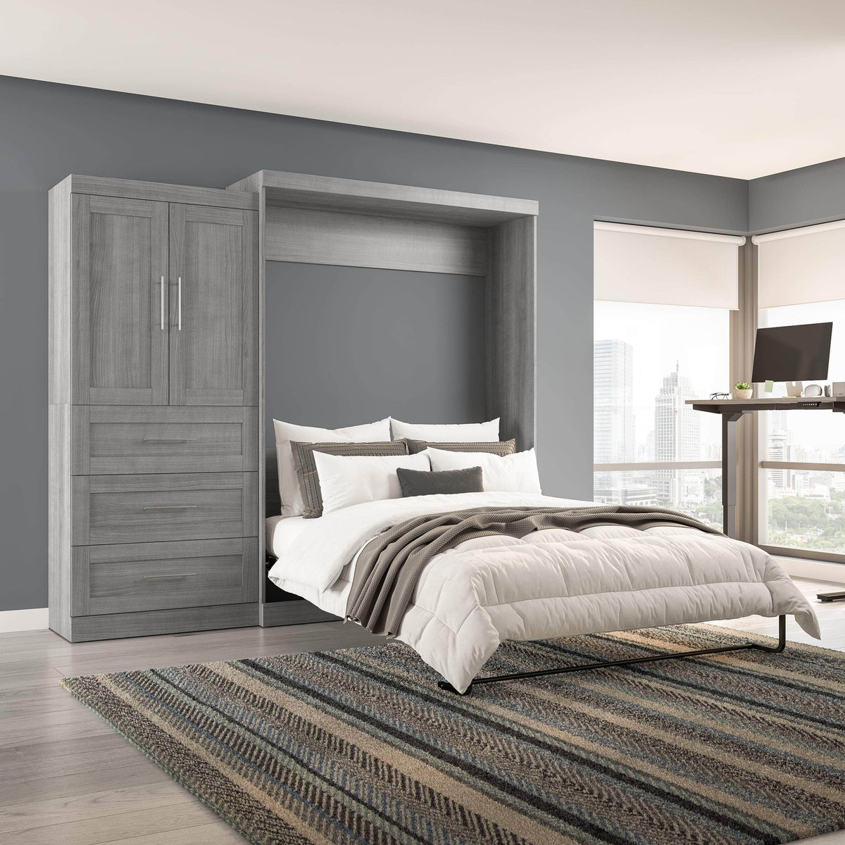 Modubox Pur Queen Murphy Wall Bed and 1 Storage Unit with Drawers (101”), image 18