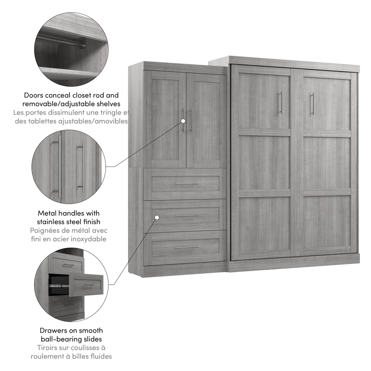 Modubox Pur Queen Murphy Wall Bed and 1 Storage Unit with Drawers (101”), image 25