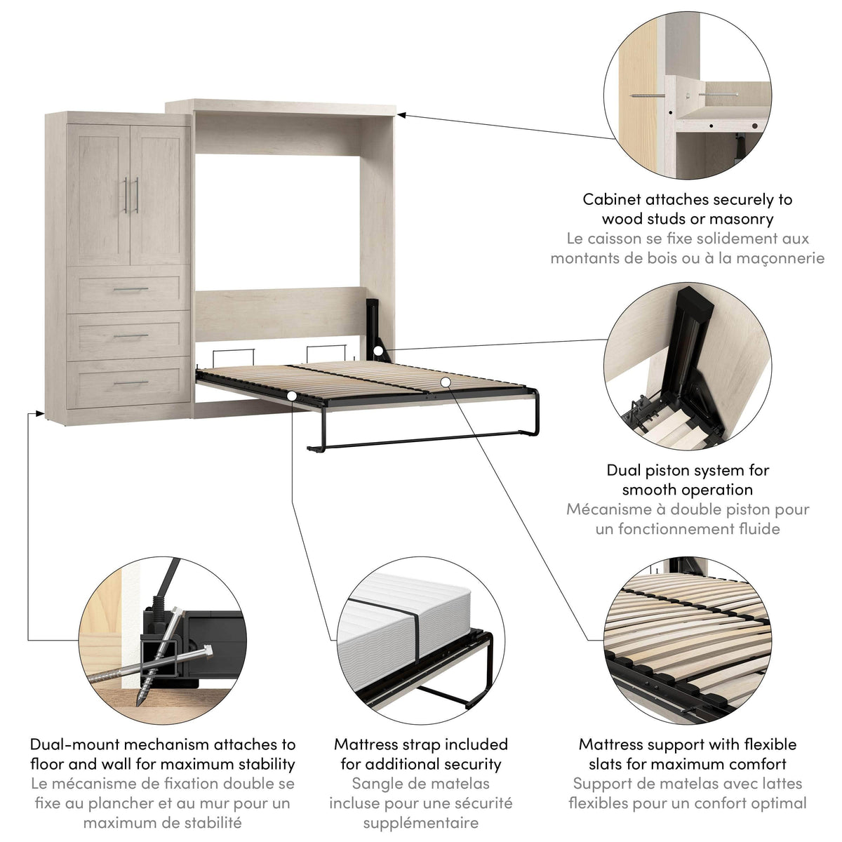 Modubox Pur Queen Murphy Wall Bed and 1 Storage Unit with Drawers (101”), image 37