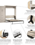 Modubox Pur Queen Murphy Wall Bed and 1 Storage Unit with Drawers (101”), image 37