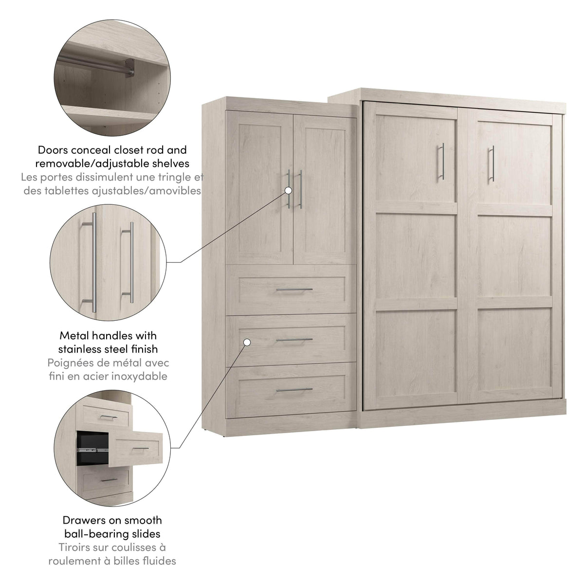 Modubox Pur Queen Murphy Wall Bed and 1 Storage Unit with Drawers (101”), image 38