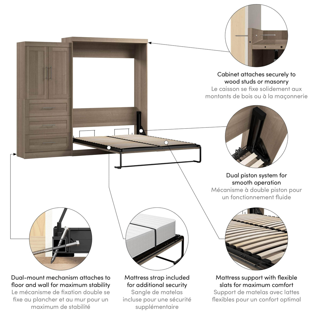 Modubox Pur Queen Murphy Wall Bed and 1 Storage Unit with Drawers (101”), image 48