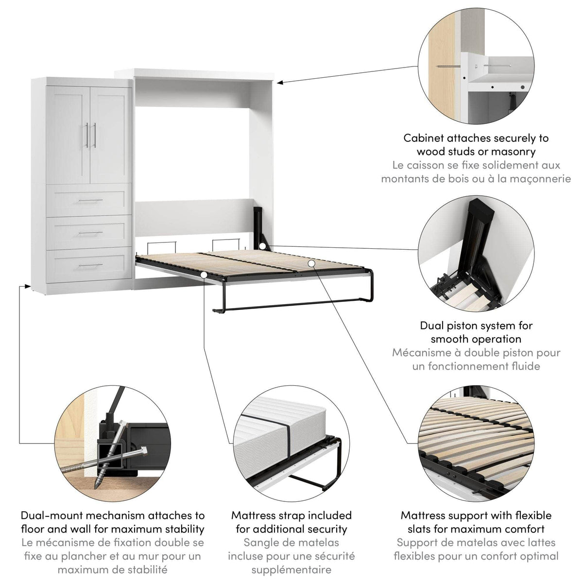Modubox Pur Queen Murphy Wall Bed and 1 Storage Unit with Drawers (101”), image 7