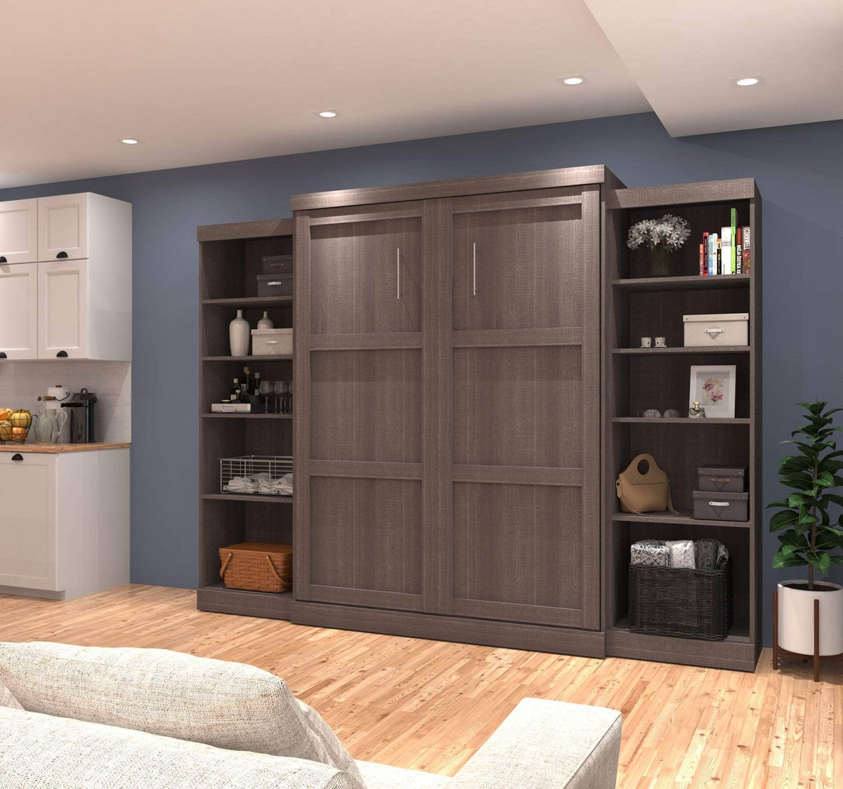 Modubox Pur Queen Murphy Wall Bed and 2 Storage Units (115W), image 1