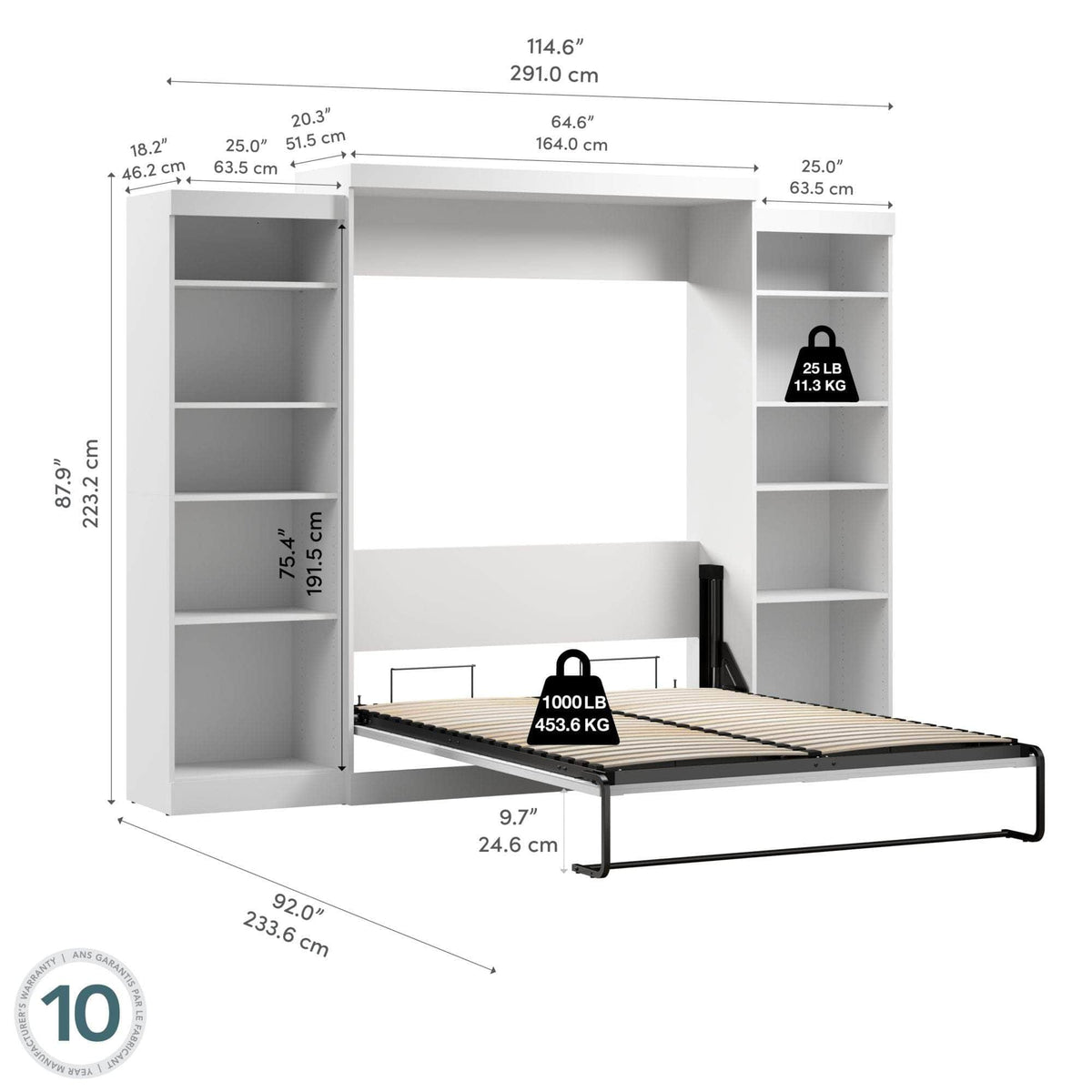 Modubox Pur Queen Murphy Wall Bed and 2 Storage Units (115W), image 17