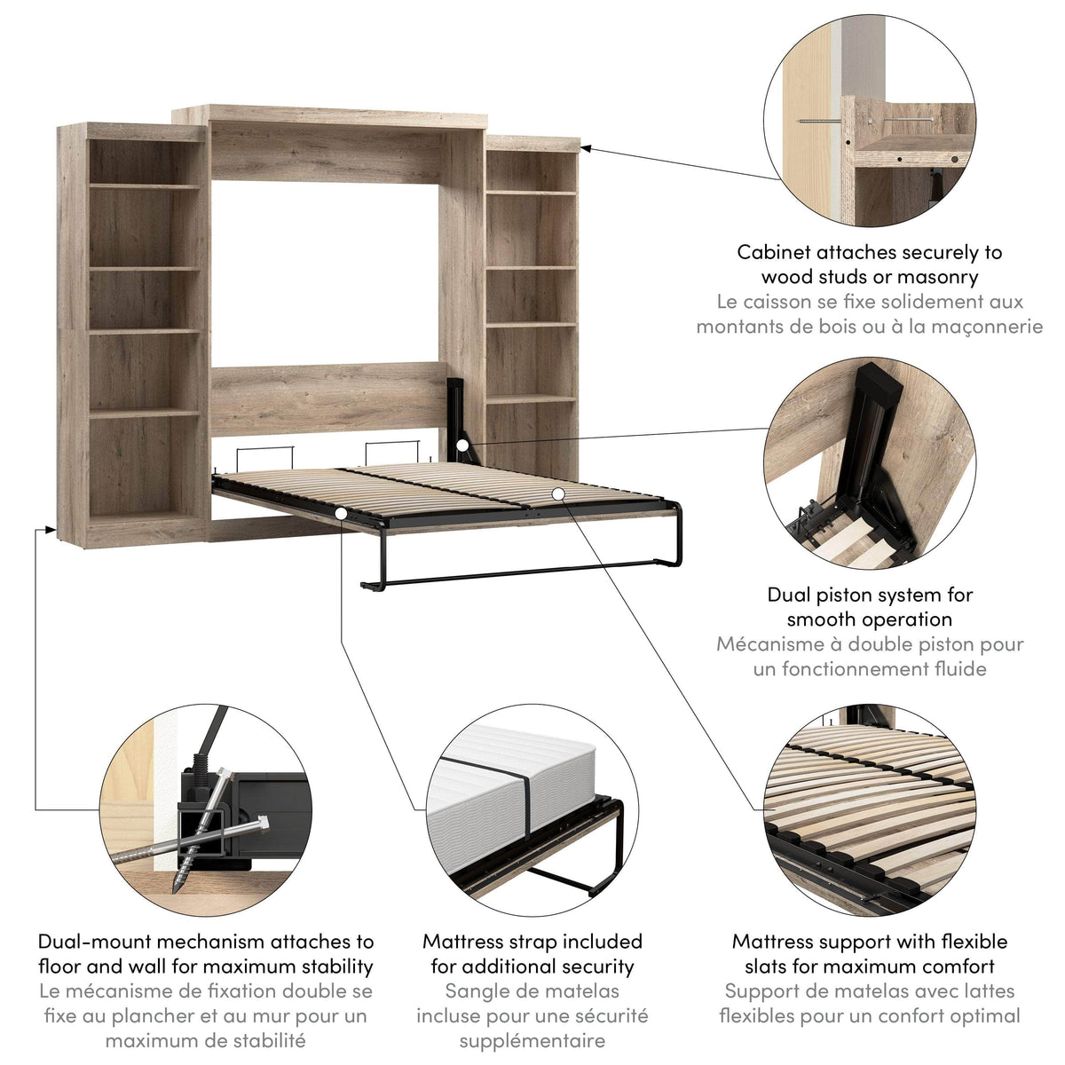 Modubox Pur Queen Murphy Wall Bed and 2 Storage Units (115W), image 33